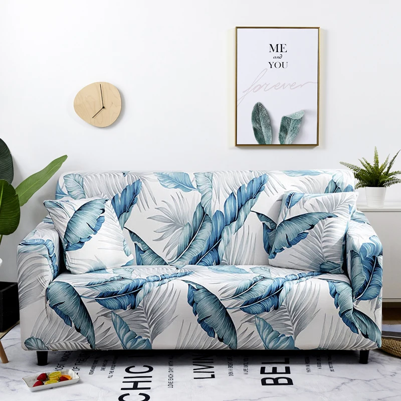 Чехол для дивана с скандинавскими листьями эластичный Хлопковый чехол