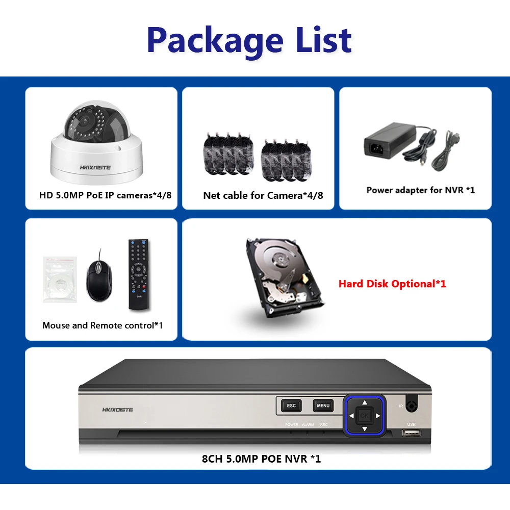 24 шт. Инфракрасные светодиоды 8CH 5.0MP POE NVR комплект безопасности IP камера CCTV Система комната/уличная купольная камера комплект видеонаблюдения