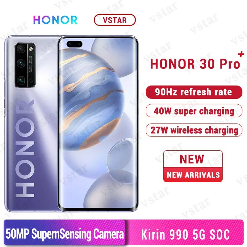 Оригинальный Honor 30 Pro + плюс 5G смартфон 6 57 дюймов Kirin 990 Android 10 в Wi Fi SA/НСА 40 Вт SuperCharge 2