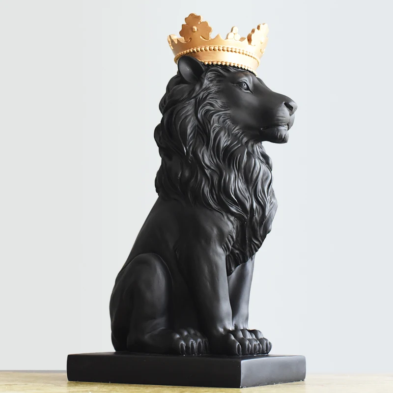 

Statues Ornament Home Decoration Crafts Mascot Modern Office Desktop Figurines Sales Handsome Crown Lion Resin Sculptures Art