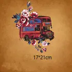 Модные термонаклейки с цветочным рисунком и автобусом, 21 х17 см