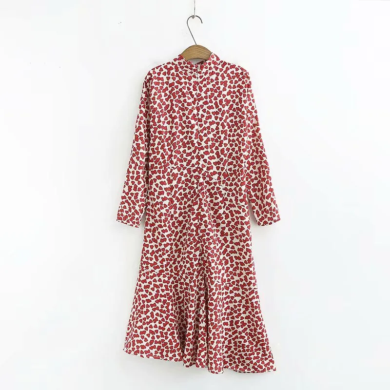 Платье миди женское с воротником стойкой и длинным рукавом|Женские платья| |