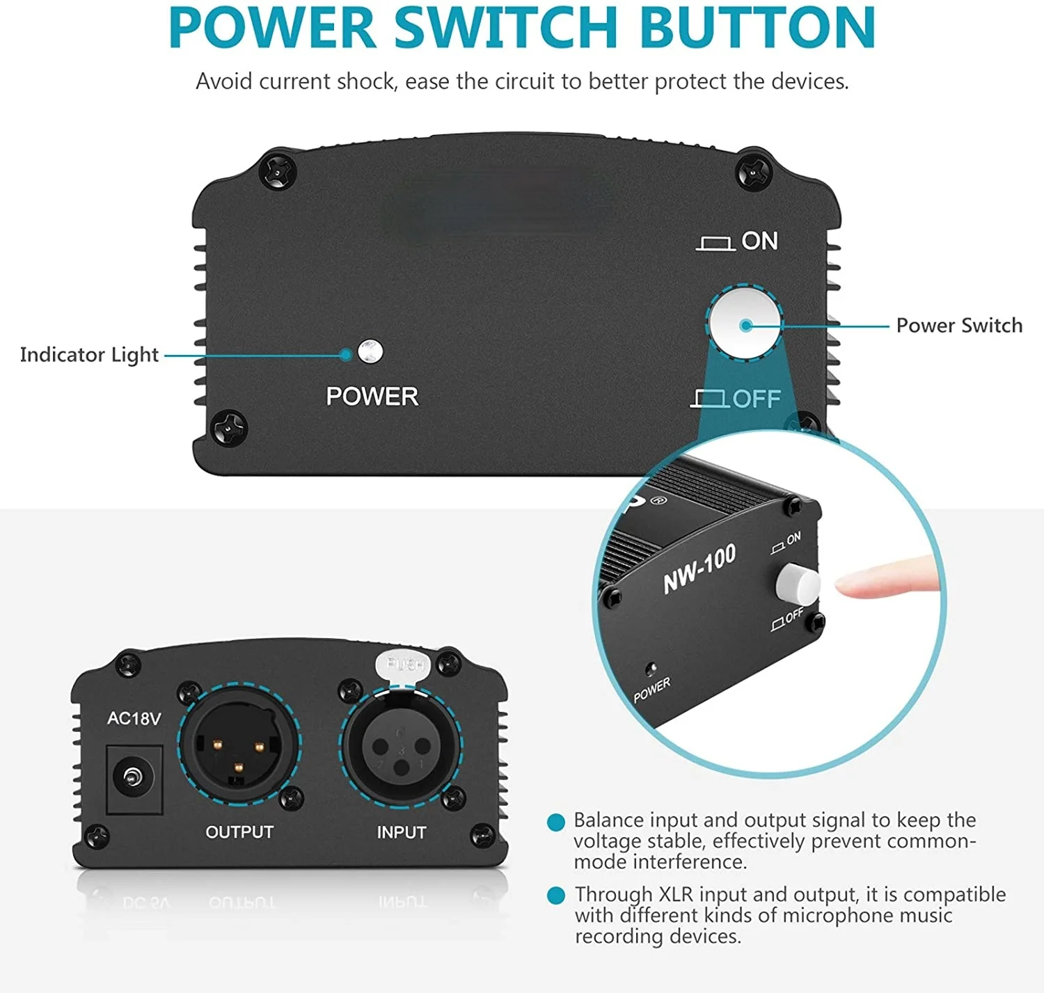 48V Phantom Питание с адаптером селфи-Стик в качестве бонуса + XLR 3 Pin микрофонный кабель
