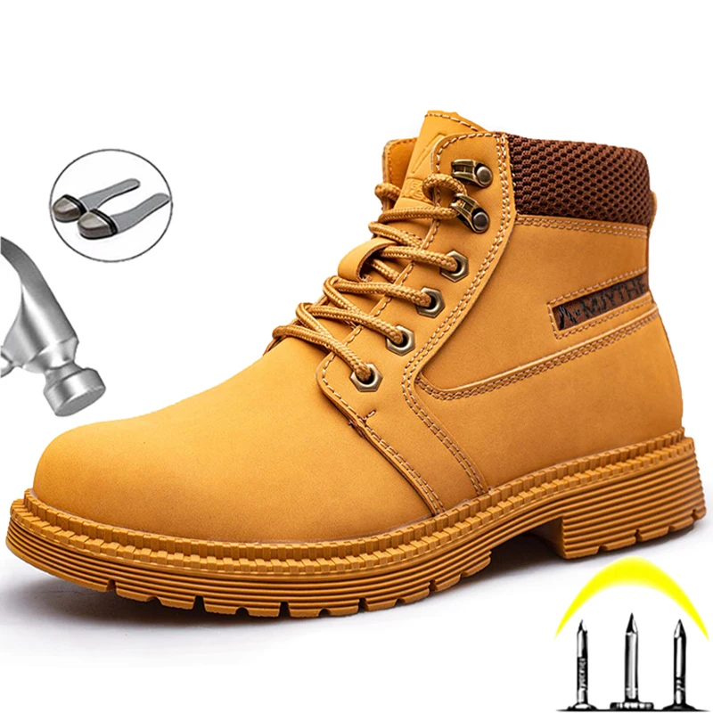 

Leather Work Safety Boots For Martin Boots Men Steel Toe Cap Safety Shoes Men Anti-Puncture Work Shoes Leather Boots Footwear