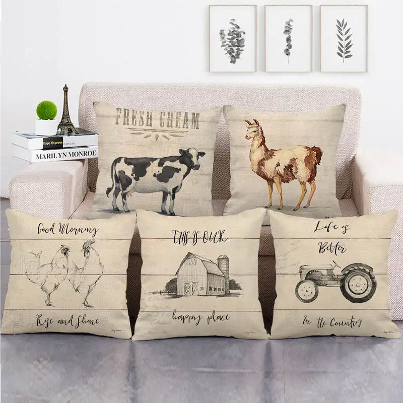45 см * наволочка с изображением животных на ферме и деревянная из льна/хлопка для