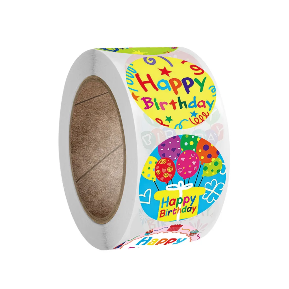 

500pcs/roll Happy Birthday Decorative Paper Baking Sticker DIY Gift Packaging Label Stickers Party Decor Self Adhesive Stickers