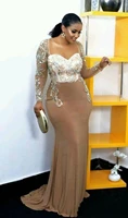 2022 african plus size mermaid mother of the bride dress long sleeves beaded champagne party formal wear