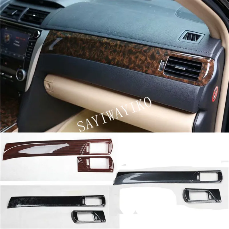 

2pcs/lot ABS carbon fiber grain or wooden grain Passenger side dashboard decoration cover for 2012-2015 Toyota camry MK7