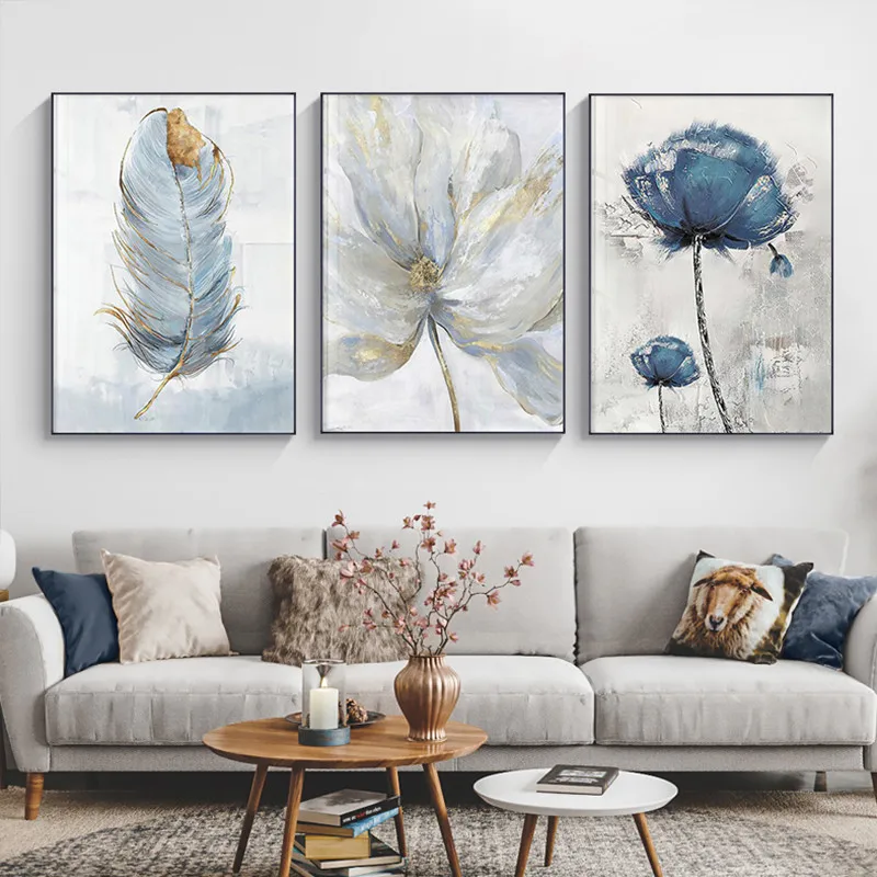 

Scandinavian Flower Canvas Art Abstract Painting Print Feather Decoration Picture for Living Room Nordic Home Decor Wall Poster