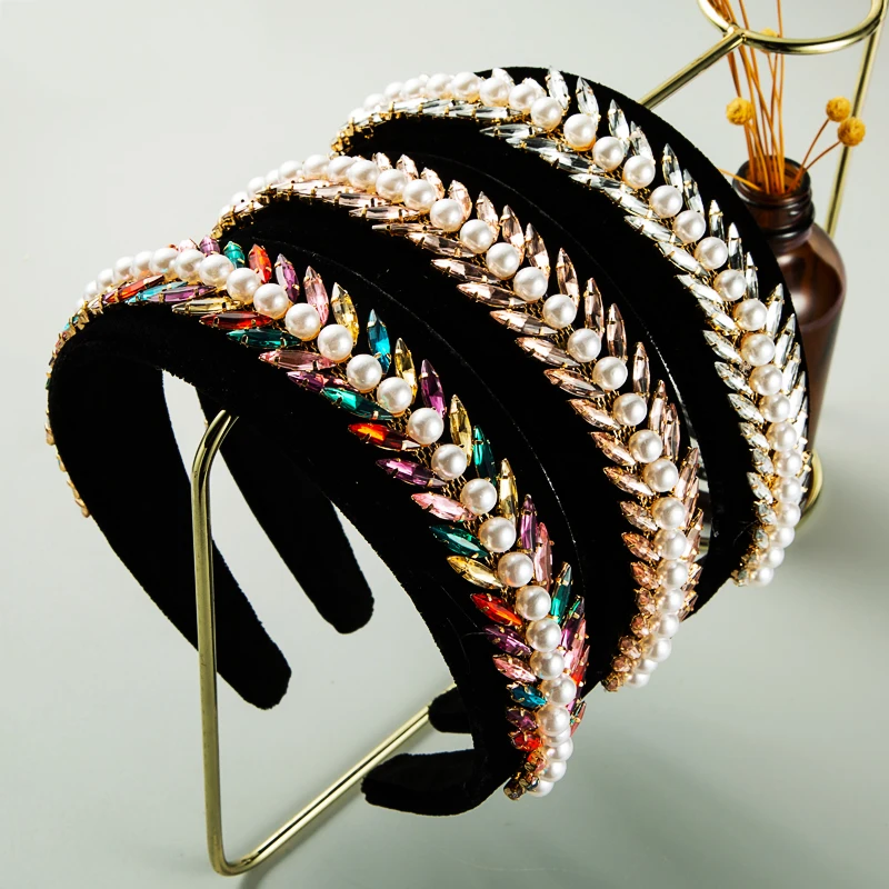 

New Fashion Multi-layer Leaf Pearl Full Drill Hair Band Women's Versatile Go Out Retro Baroque Dance Headband