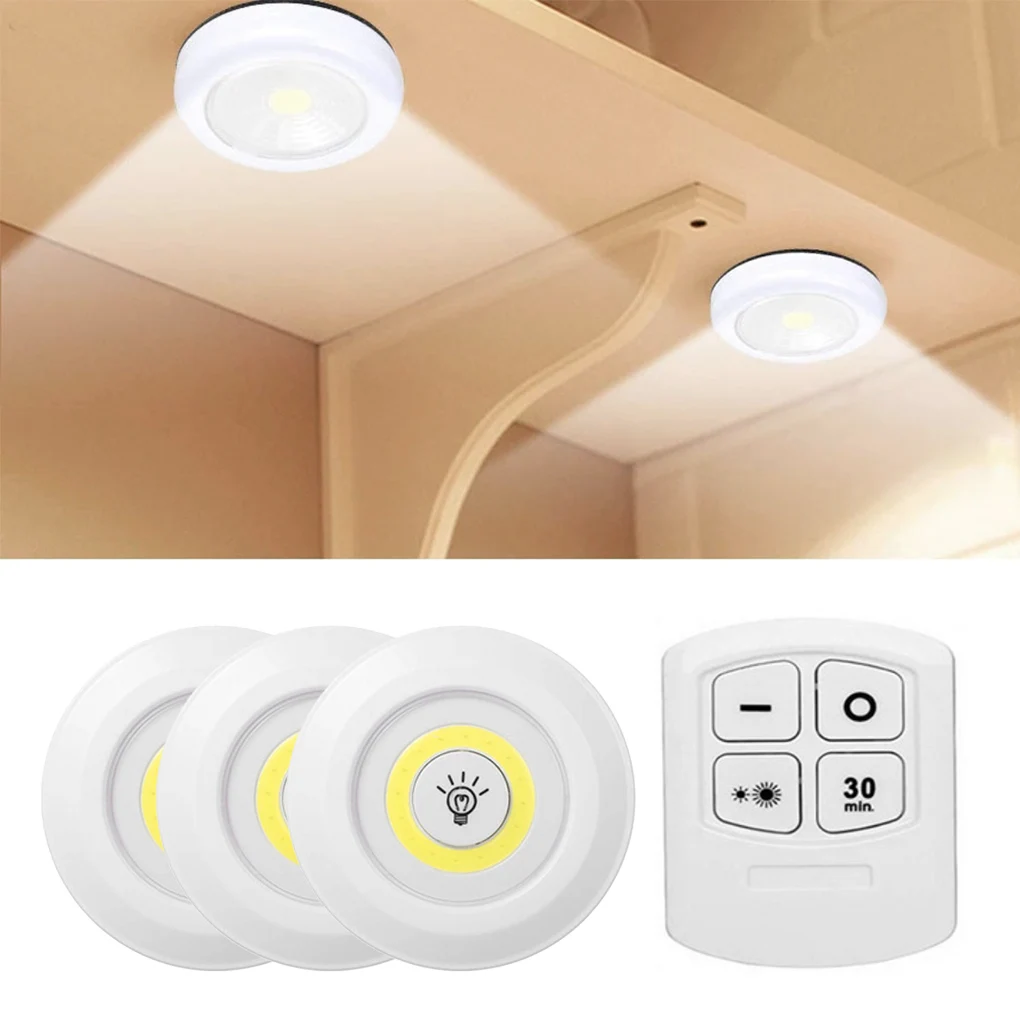 LED Light Wireless Remote Control Night Light 3W Super Bright COB Under Cabinet Light Dimmable Wardrobe Lamp Home Bedroom Closet