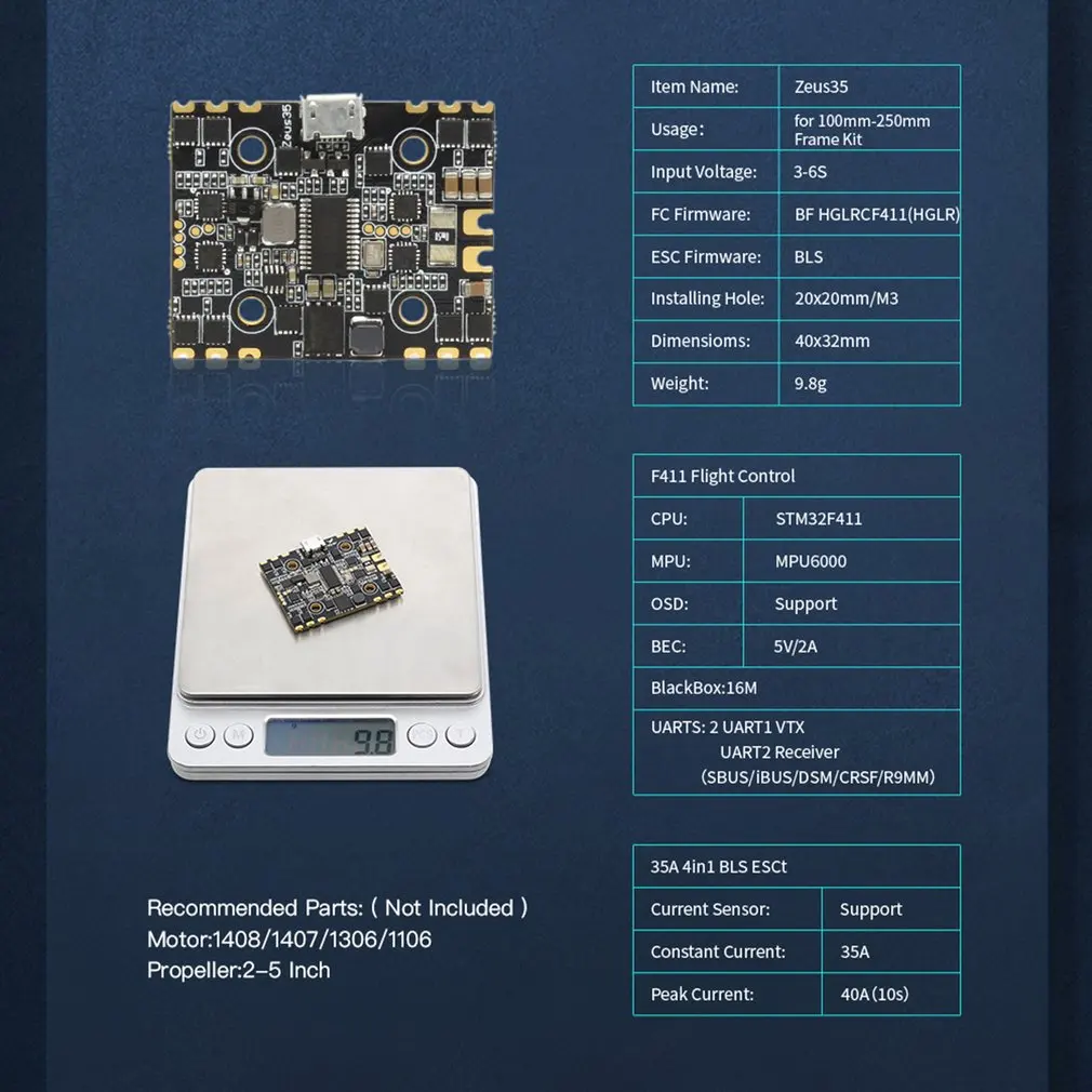 Zeus35 AIO 3 6S F4 Модуль управления полетом 35 А BLS 4 в 1 ESC 20X20 металлический для FPV