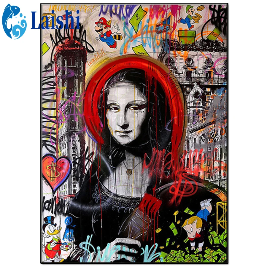 

New Abstract graffiti Mona Lisa, graffiti art crystal Round diamond painting DIY diamond painting embroidery Home Decor gift