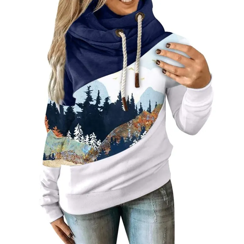 

Leopard Patchwork Hooded Sweatshirt Women Drawstring Long Sleeve Harajuku Hoodie Autumn Winter Pocket Sweatshirts