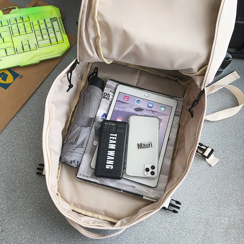 

DCIMOR Fashion Multi-pocket Waterproof Nylon Women Backpack Men Solid Color Travel Bag Lovely Schoolbag for College Sweethearts