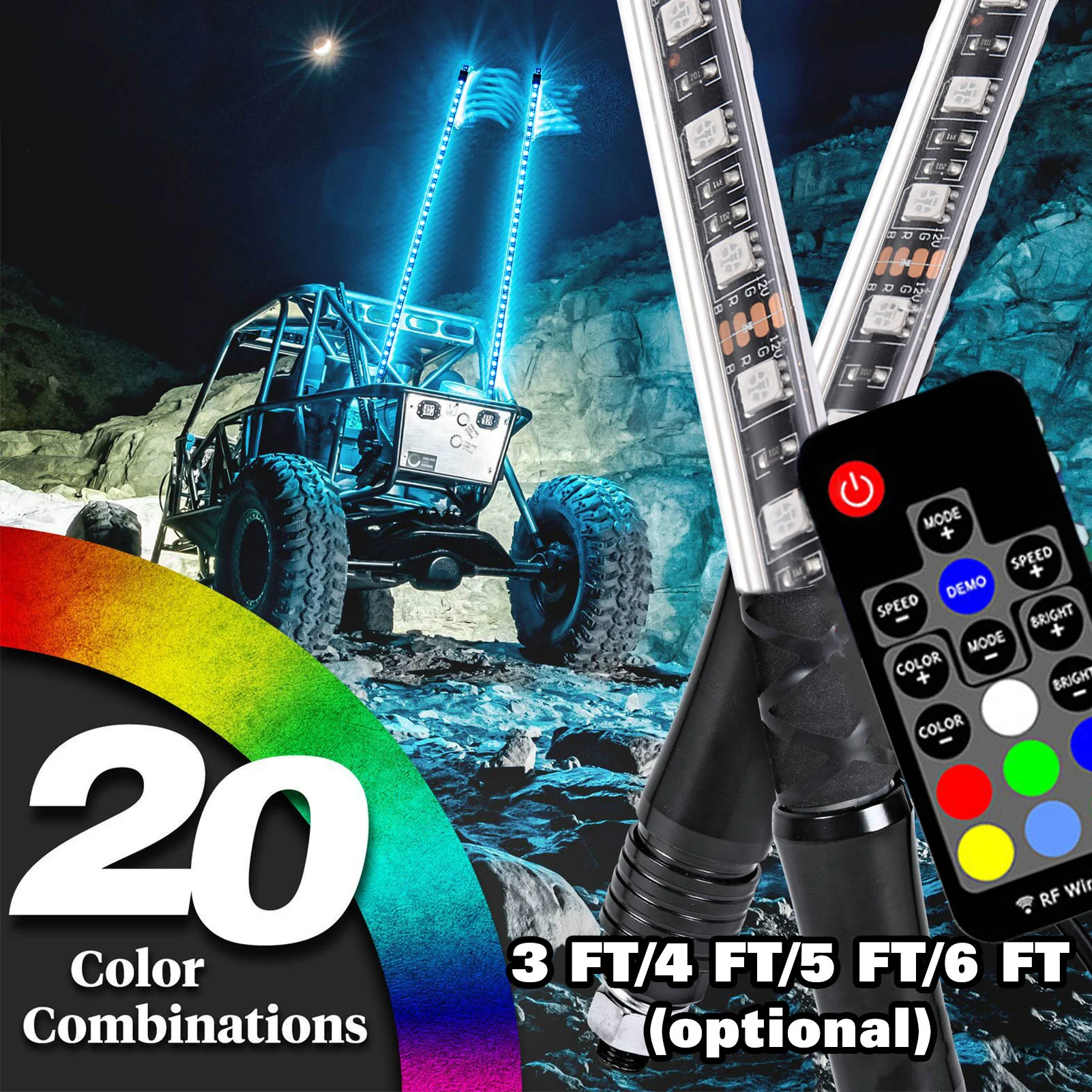 

3/4/5/6 Feet 9-32V Led Flag Light Waterproof Remote Control RGB Color Changing Light Off-road ATV LED Flagpole Light