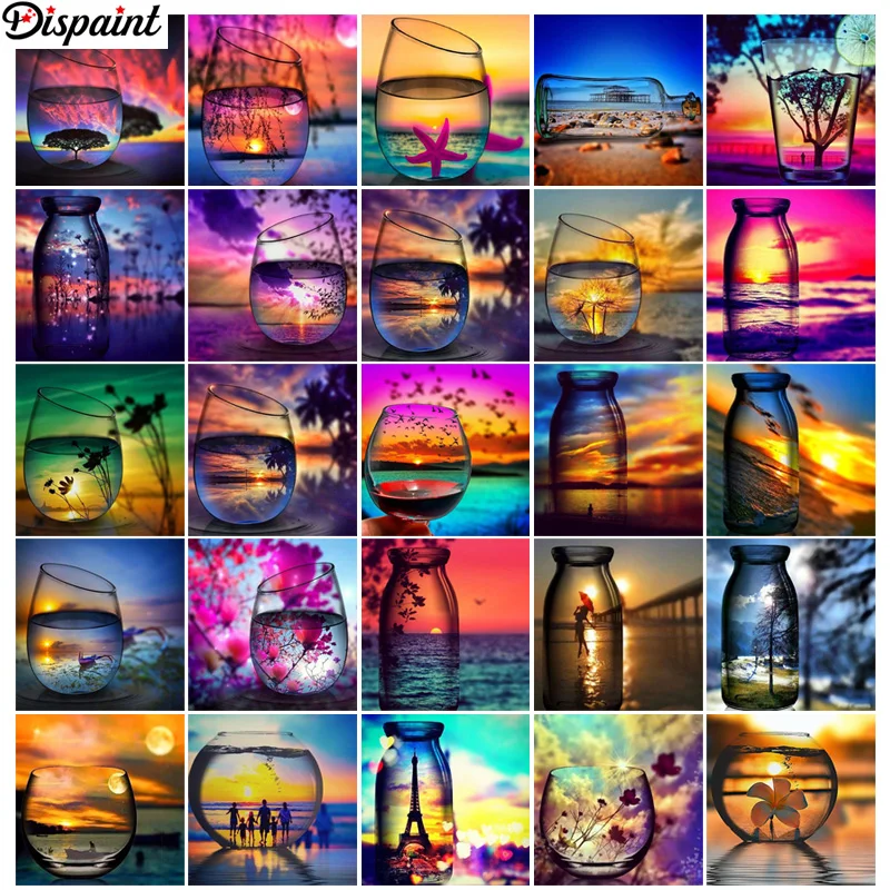Dispaint 3D Алмазная картина &quotбутылка с чашкой заката&quot DIY Полный Стразы Дрель