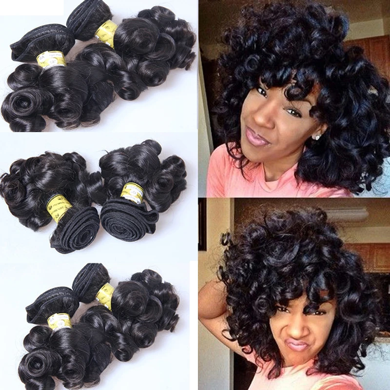 

Peruvian Bouncy Curly Human Hair Weaves Bundle Extensions 1pcs/3pcs/Lot Short Funmi Curly Hair 100% Human Hair Wefts