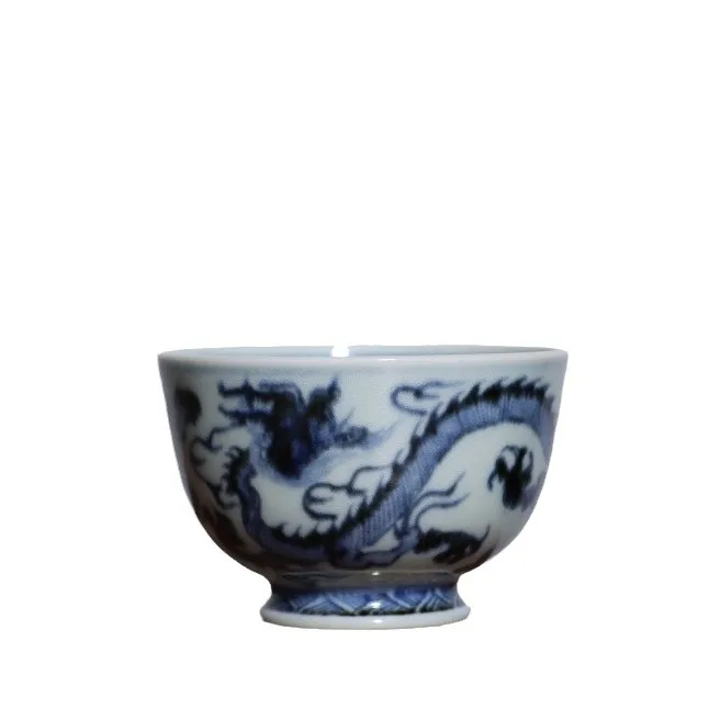 Longfeng mountain room creation taza &uacute;nica imitaci&oacute;n Ming azul y blanco taza maestra pintada a mano-2