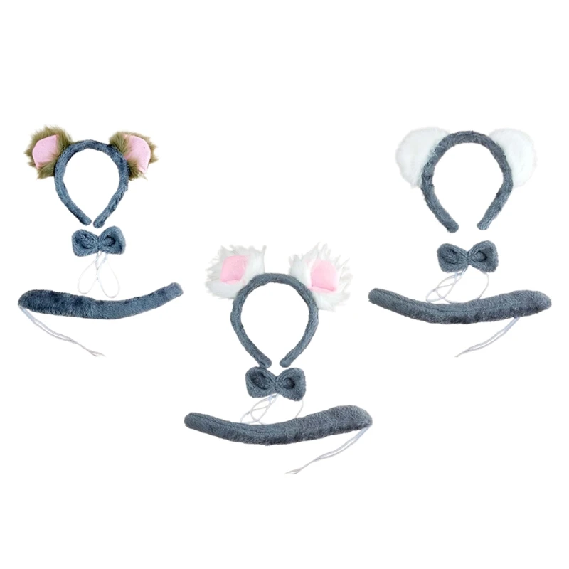 

652F Colors Optional Cartoon Anime Koala Ears Hairhoop Tail Bow Set Sel-Tie Cosplay Halloween Accessories for Boys Girls