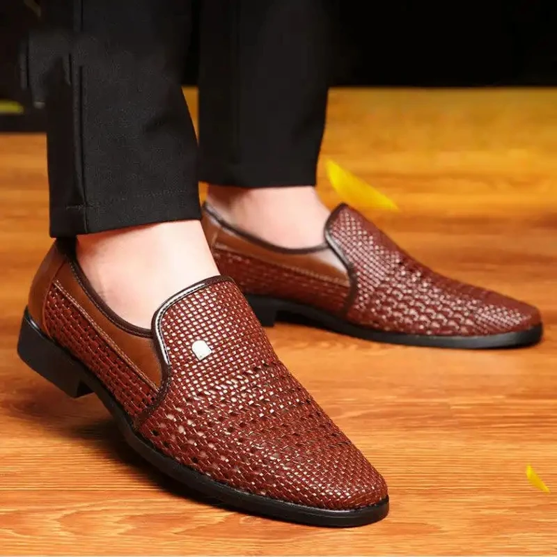 Мужские кожаные сандалии летняя повседневная обувь мужские слипоны фальшивые