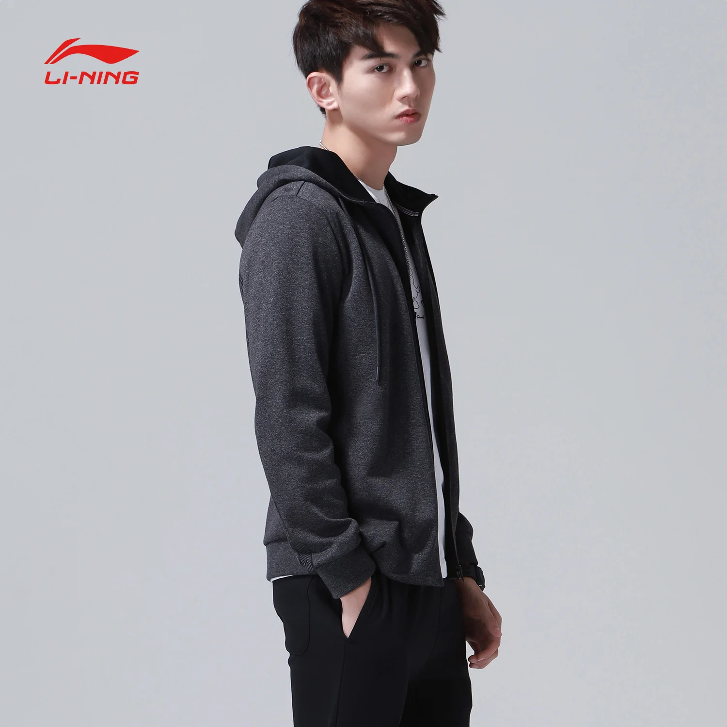Li-Ning, мужские трендовые куртки, обычная посадка, на молнии, худи, трикотажная, для фитнеса, Удобная подкладка, спортивные толстовки, AWDN687 MWJ2540