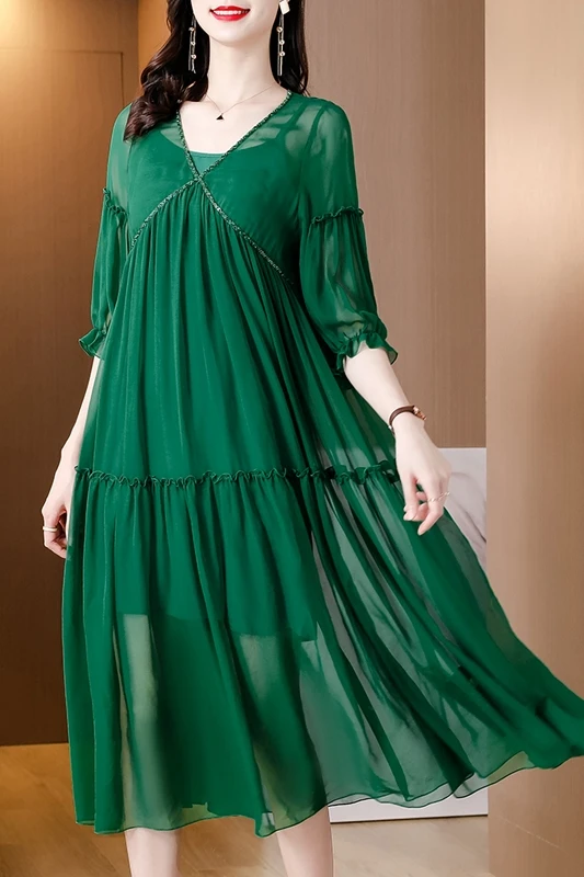 

COIGARSAM 3XL Plus Size Women Long dress New Spring Summer V-Neck Dresses 629120