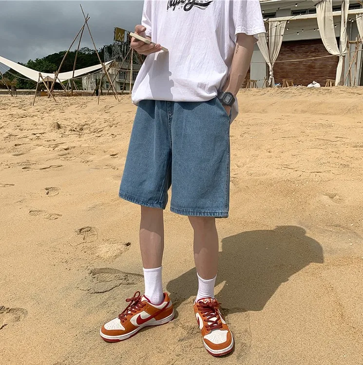 

Men's Korean Streetwear Jeans Shorts Straight Wide Leg Denim Shorts 2021 Fashion Woman Casual Oversize Pants