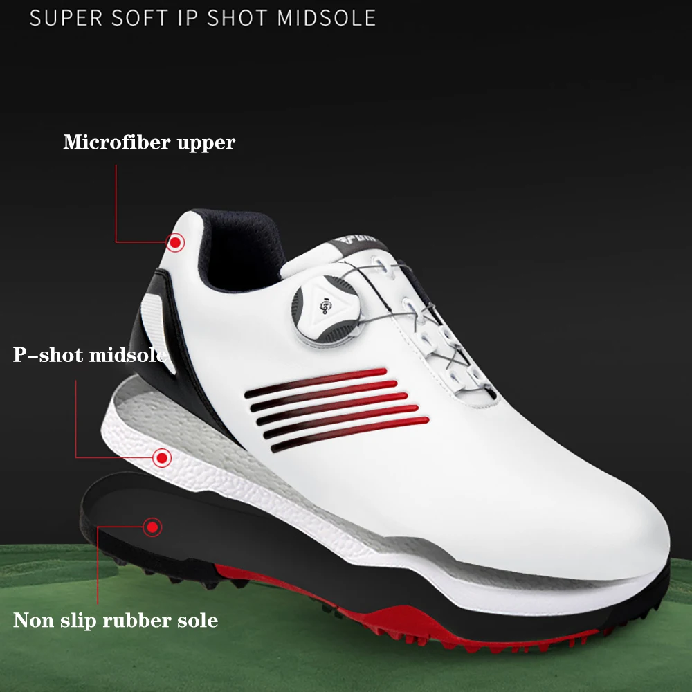 PGM Golf Shoes Men'S Comfortable Knob Buckle Waterproof Super Soft Microfiber Leather Fabric Sports Shoes Stud Anti-Slip XZ152