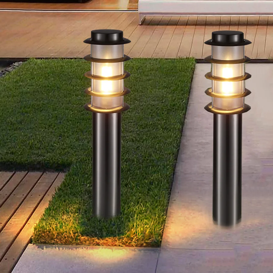 

E27 Stainless Steel Bollards Lights Outdoor Garden Backyard Landscape Lawn Lamp Villa Patio Pathway Street Post Pillar Light