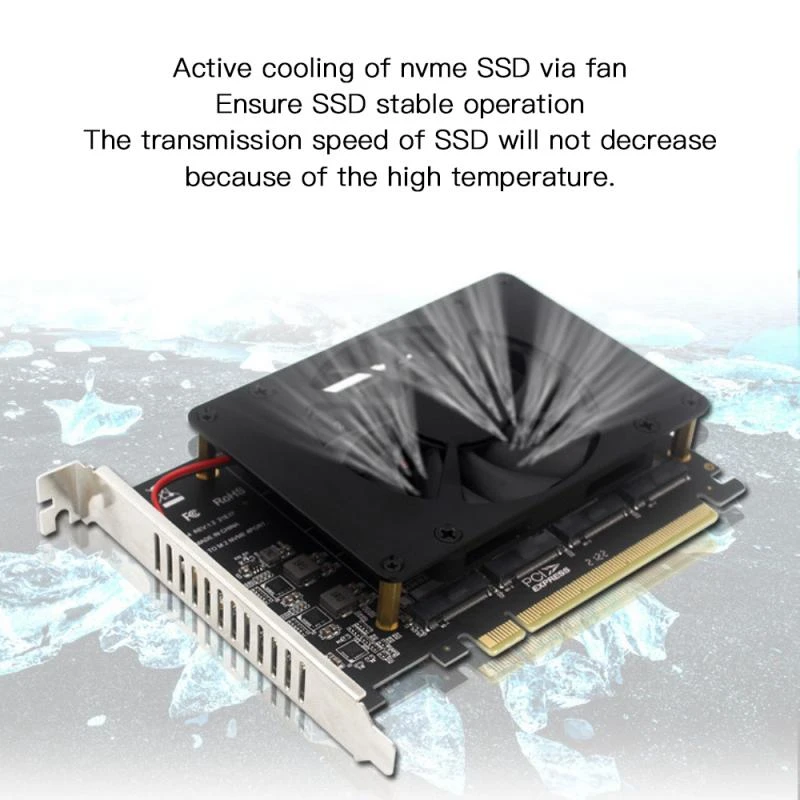 Плата PCI-E X16 NVME M.2 MKEY SSD RAID раздельная плата с охлаждающим вентилятором | Компьютеры