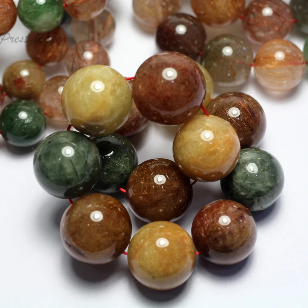 Meihan (1 браслет) натуральный бразильский красочный рутилированный кварц 14-15 мм