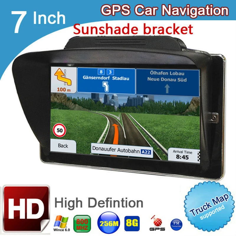 

7 inch truck GPS navigation MTK 800MHz RAM 256M ROM 8G HD 800*480 bluetooth avin navigatior system new map support drop shipping