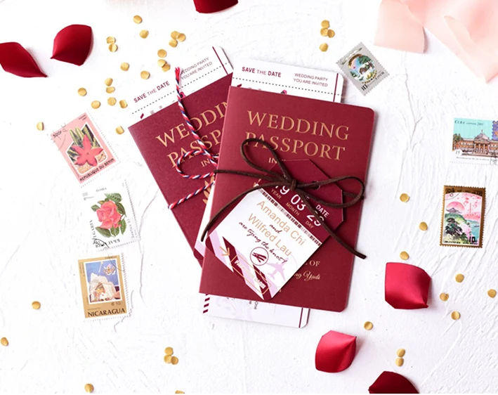 Высокое качество 200 шт./лот свадебные приглашения паспорта и билетов