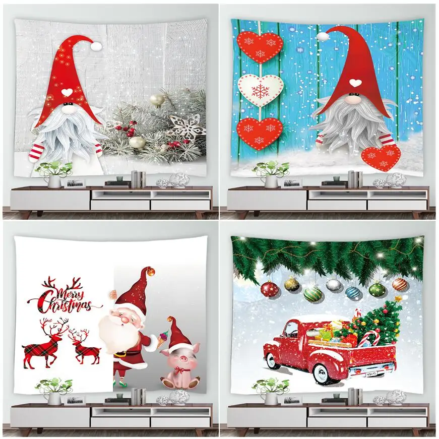 

New Year Christmas Decor Tapestry Santa Claus Winter Snow Landscape Wall Hanging Gnome Xmas Tapestries Mural Blanket Tablecloth