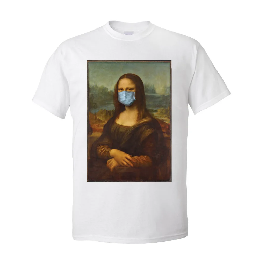 Funny Men Tshirt Mona Lisa Face Mask T-shirts Prevailing Casual 100% Cotton Fabric O Neck Young Tops T Shirts Sweatshirts