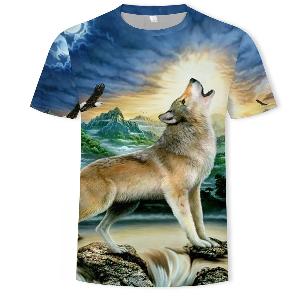 

Wolf Image Summer Daily Home Furnishing Men's and Women's Same 3DT Shirt Oversize Loose High Street POP Wind Harajuku Clothing