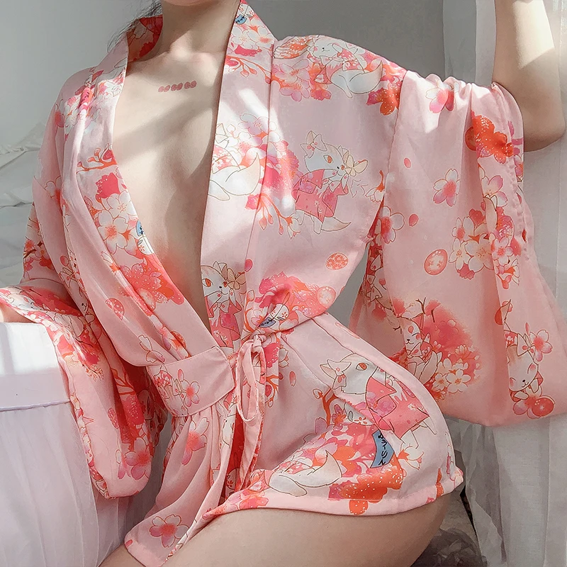 

Пижама в японском стиле, милое соблазнительное милое Розовое Кимоно для ролевых игр, пижама, нижнее белье, фантастические сексуальные эроти...