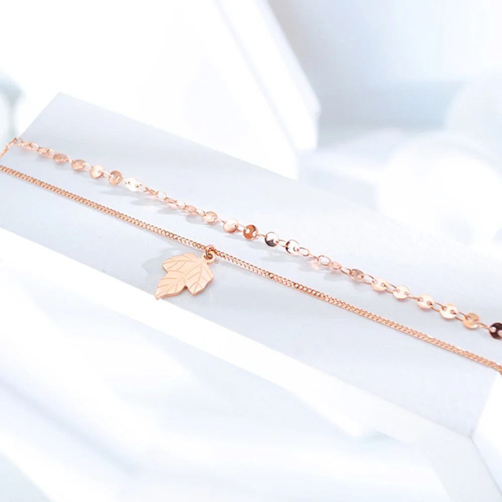 

Stainless Steel Women Necklaces Pendants Chain Maple Leaf Double Layer for Girlfriend Wife Jewelry Creativity Gift Wholesale