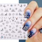 3D-Наклейки для ногтей, 1 шт., переливающиеся Серебристые снежинки, Рождественский олень, самоклеющиеся Переводные Слайдеры для Типсы для маникюра