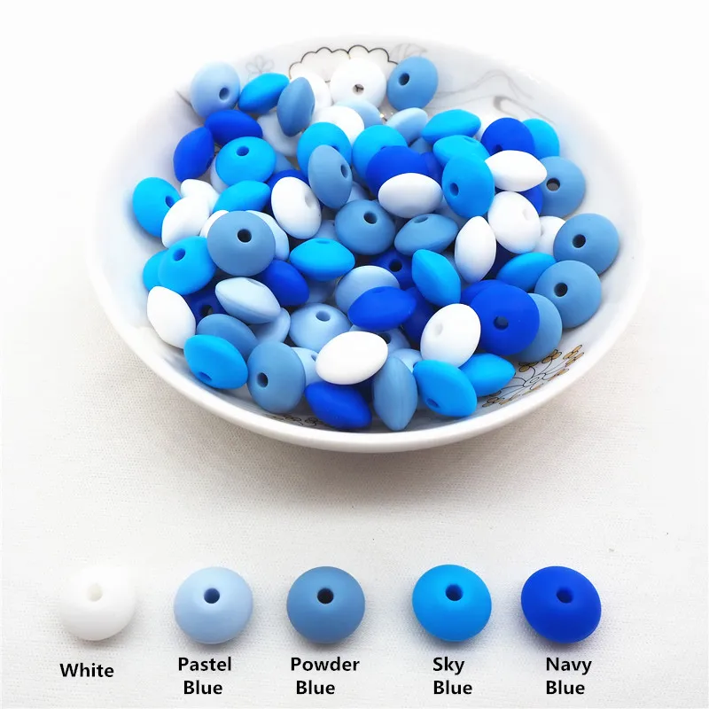 blue series Chenkai 50 шт. силиконовые бусины в форме чечевицы DIY Baby Abacus подвеска-прорезыватель успокаивающие украшения изготовление аксессуаров бусины 12x7 мм BPA бесплатно - Цвет: blue series