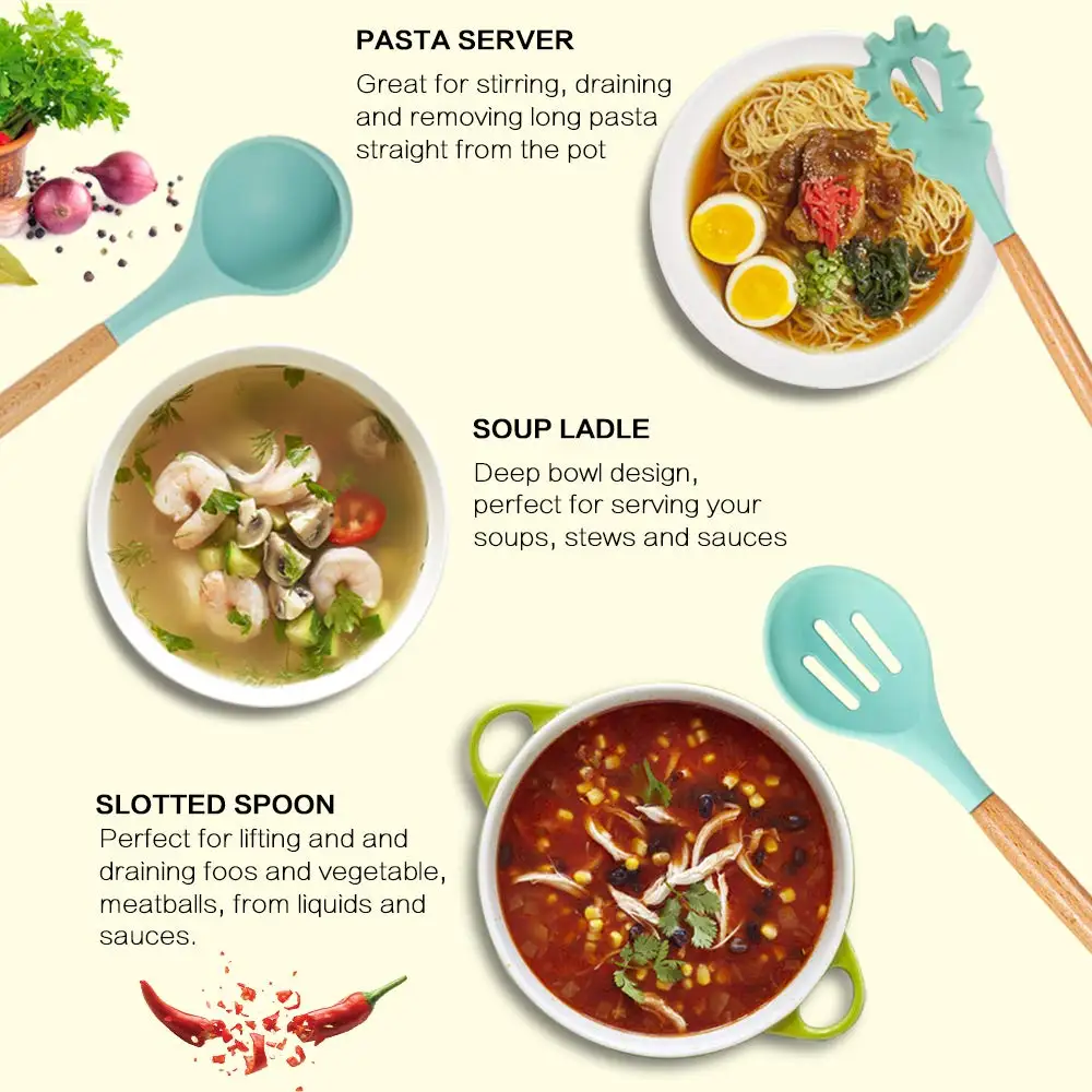 Силиконовая кухонная утварь набор кухонной посуды с держателем нетоксичные