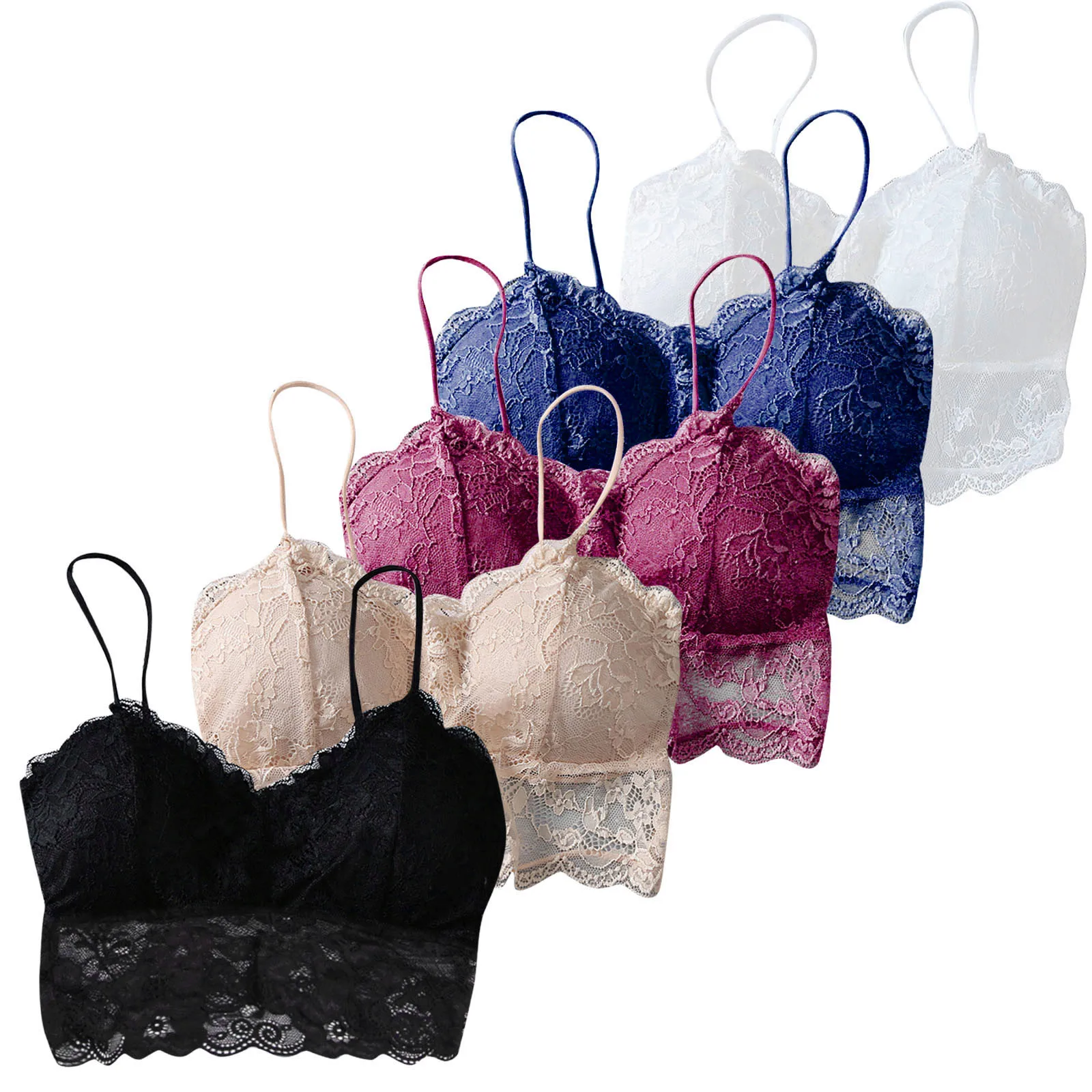 

New 5PC feminine underwear pure color with chest pad lace cross thin belt no steel ring sports underwear топик женский Q6
