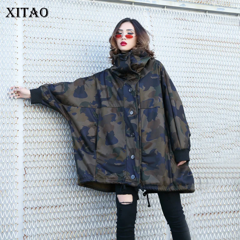 Женский Камуфляжный Тренч XITAO ветровка большого размера с рукавами летучая мышь