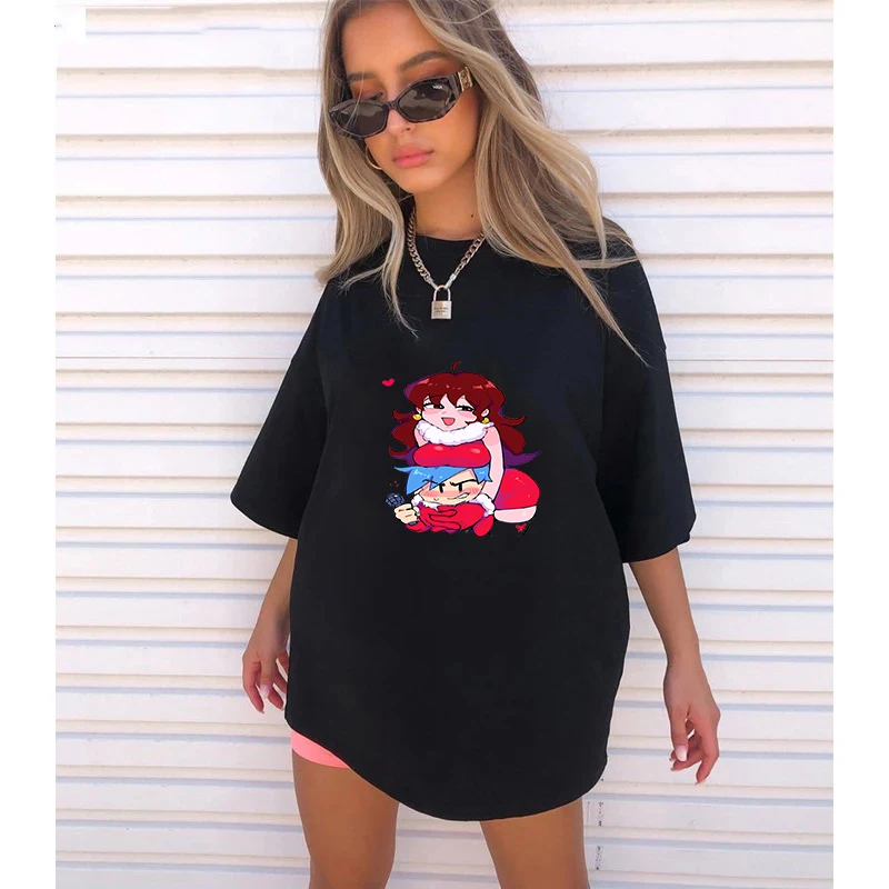 

Black T-shirt Summer Comfortable Breathable Tee Fashion Women's Top Friday Night Funkin Series Cartoon Character Short Sleeve