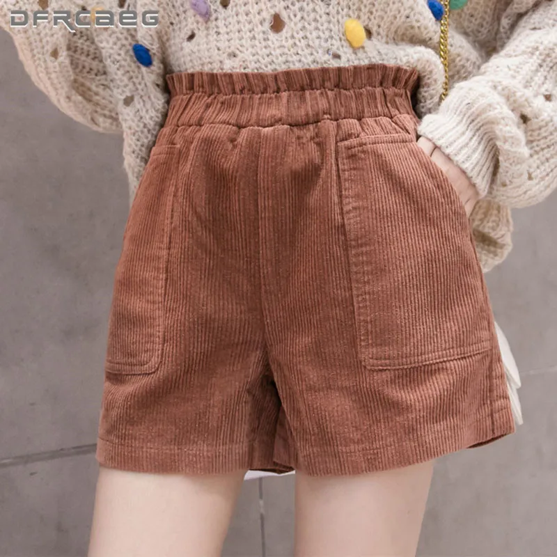 

Женские вельветовые шорты с карманами, повседневные теплые свободные шорты армейского зеленого цвета с высокой талией и широкими штанинами, большие размеры 5XL, 2021