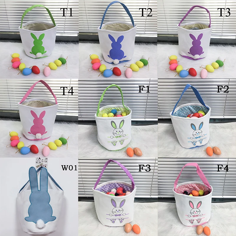 

Wholesale Easter Bunny Bags 10 Styles Monogram Canvas Buckets Egg Candy Tote Bag Cute Easter Party Decoration Child Gifts