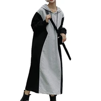 winter long sleeve patchwork sweatshirt dresses women korean contrast color hoodies dress casual loose midi vestidos 4xl