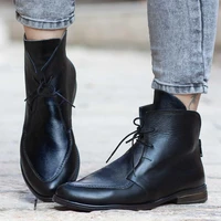 ankle boots women patchwork pu leather shoes ladies lace up buckle shoes thick heel short boot casual footwear