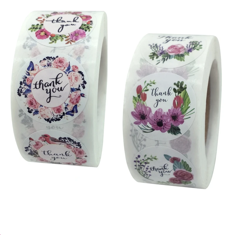 

1 Inch 500 Pcs/Roll High Quality Fashion Flower Thank You Sticker Labels for Gift Card Packaging Wrapping Party Wedding